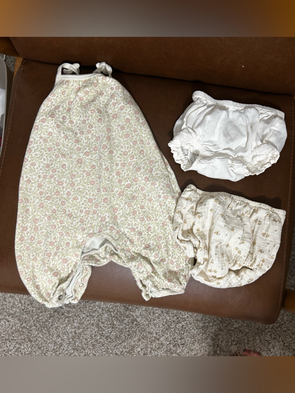 Quincy Mae romper and 2 pairs of bloomers 0-3 months